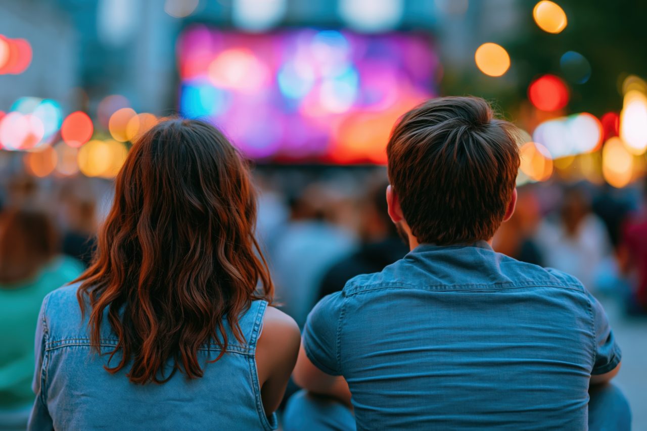 Outdoor movie night in a park near St. Louis Park and Parkway 25 apartments.